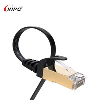 Kabel Patch Ethernet Cat7 Ripo 3/5/10m Flat Shielded dengan Pelindung RJ45, Jaket PE/PVC, Konduktor Tembaga Padat