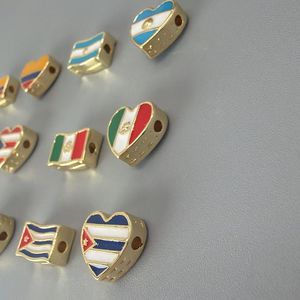 Abalorios de esmalte con bandera de Latinoamérica y Europa, diseño de corazón ondeante, para pulseras estilo <span class=keywords><strong>Pandora</strong></span> DIY, venta al por mayor - Product Image 2