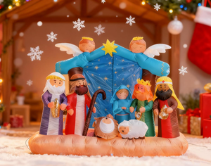 Crèche de Noël gonflable de 7 pieds avec lumières LED, ensemble de crèche comprenant la Sainte <span class=keywords><strong>Famille</strong></span>, les Trois Rois Mages, un ange et un berger - Product Image 2