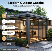 Gazebo moderne en aluminium à persiennes, éclairage LED, écrans d'intimité, toit rigide imperméable, résistant aux UV, verre trempé, résistant à la corrosion
