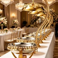 Chauffe-Plat Buffet Moderne de Luxe en Acier Inoxydable avec Bordure Dorée pour Hôtels et Banquets
