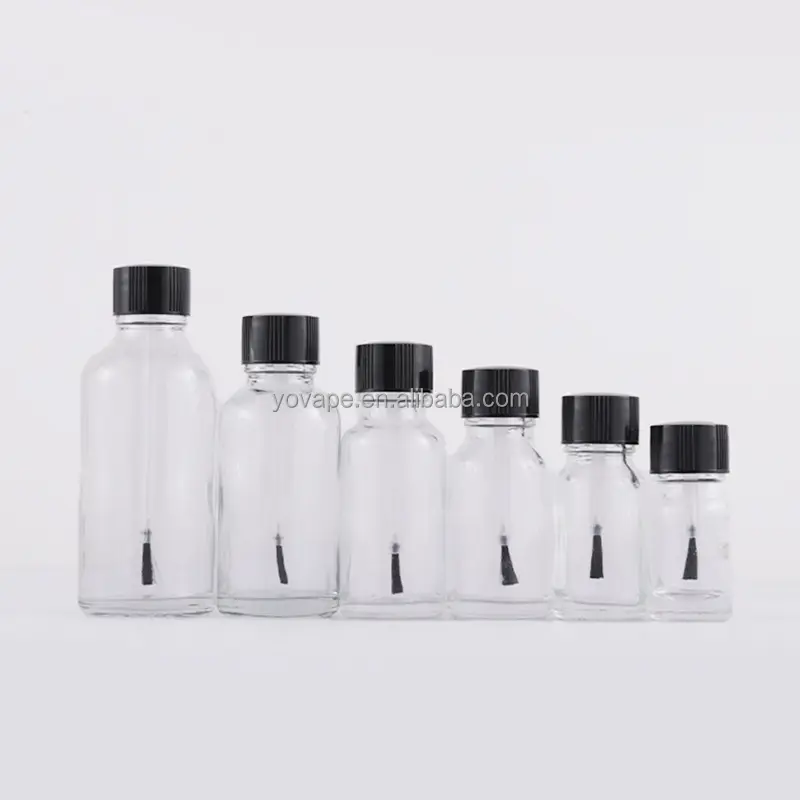 Envase vacío para cosméticos, 5ml, 10ml, 15ml, 20ml, 25ml, 30ml, 40ml, 50ml, 1 onza, botella de cristal para esmalte de uñas con cepillo suave