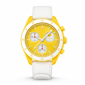 Montre sport de luxe Sparktime Taurus Zodiac, boîtier en plastique jaune 40 mm, cadran numérique, phase de lune, bracelet en nylon, unisexe, quartz, tendance - Product Image 2