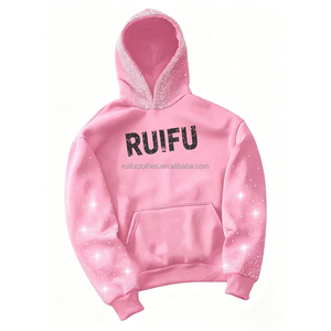 Custom Luxury Rhinestone 3d Embroidery Puff Embossed Hoodies Dtg Print Hoodi Streetwear Cotton Oversized Printing Hoodie For Men - Product Image 1