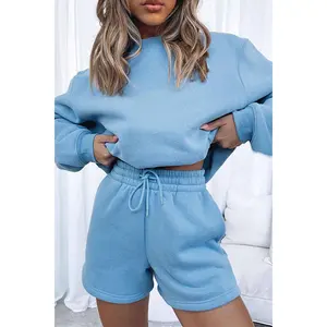 Custom new fashion Two Piece Shorts Sweatpants Set Unisex Sweatshirt Sweatsuit Jogger Two Piece hoodie and Shorts or Pants Set