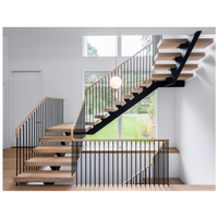 Escalier flottant préfabriqué écologique et durable en acier au carbone moderne à poutre unique avec marches en bois de hêtre/chêne pour l'extérieur des maisons
