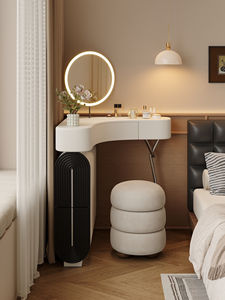 Modern Cream Style Solid Oak Wood <strong>Vanity</strong> <strong>Table</strong> with Mirror and Storage for Bedroom Small Space Wall <strong>Corner</strong> Makeup <strong>Table</strong> - Product Image 1