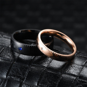 Nouvelle bague en acier titane <span class=keywords><strong>coupel</strong></span>, bagues en acier inoxydable saphir cristal micro incrusté hommes et femmes bague de fiançailles en gros - Product Image 6