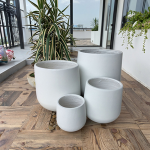 Pots de fleurs ronds en argile fibreuse blanche, vente, haute résistance, légers, grands, pour jardin extérieur, fleurs/plantes vertes, sol moderne - Product Image 4