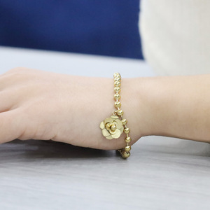Floral Beaded <b>Chain</b> <b>Titanium</b> Steel Bracelet For Women 18K Gold Plated Lucky Charm Gift Jewelry - Product Image 2