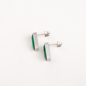 yunnique Green Crystal Rectangular <b>Stud</b> Earrings <b>Emerald</b> Cut Bezel Setting Geometric Design TitaniumSteel Unisex Fashion Jewelry - Product Image 4