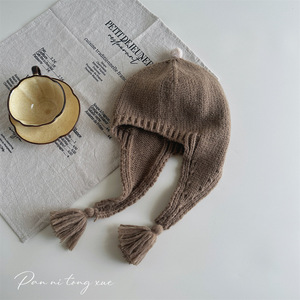 <span class=keywords><strong>Bonnet</strong></span> tricoté avec <span class=keywords><strong>deux</strong></span> tresses et nœud, <span class=keywords><strong>bonnet</strong></span> en laine chaud et coupe-vent pour bébé - Product Image 3