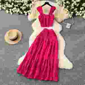 Ensemble décontracté tissé uni pour femme : Crop top et jupe plissée taille haute en polyester/coton – Vente en gros - Product Image 4