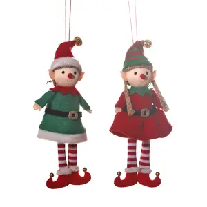S1722 decoraciones navideñas pareja de dibujos animados elfo muñeca colgante árbol de Navidad colgante escena accesorios de vestir
