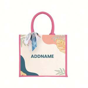 Shopping <b>Bag</b> with Ribbon Custom <b>Wedding</b> Bridesmaid <b>Bride</b> Hand Carry <b>Bag</b> One Shoulder Jute <b>Bag</b> - Product Image 5