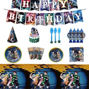 Articles de fête d'anniversaire pour enfants sur le thème de <span class=keywords><strong>Demon</strong></span> <span class=keywords><strong>Slayer</strong></span>, assiettes en papier, gobelets, serviettes, ensemble de décoration de lieu - Product Image 2