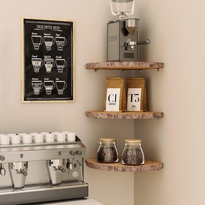 Wooden Wall Mounted <b>Shelves</b> Round Corner Storage <b>Rack</b> Durable For Kitchen Bathroom Organization - Product Image 3