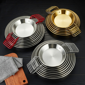 Poêle à paella à double poignée, fond plat, plateau de service alimentaire, assiette en acier inoxydable pour restaurants - Product Image 6