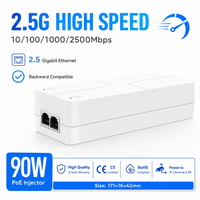 Injecteur PoE 2.5G Plug & Play 90W DC48V à Port Unique, Injecteur d'Alimentation Ethernet IEEE802.3bt pour Réseau Sans Fil de Bureau