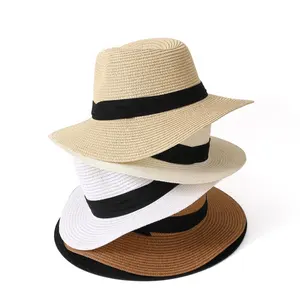 थोक गर्मियों में सूरज समुद्र तट हवाना पनामा टोपी Packable कागज पुआल फेडोरा टोपी महिलाओं को पुरुषों के लिए