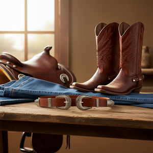 Cinturón de Cuero Genuino Angelina de 3 cm x 100 cm con Doble Hebilla, Estilo Occidental, Accesorio Casual - Product Image 3