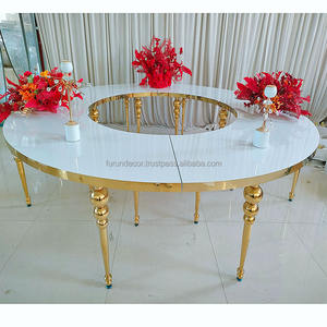 Table Ronde de Mariage FURUN en Acier Inoxydable Simple avec Pieds Dorés et Plateau Blanc, Grande Assemblage pour Décoration de Mariage, Vente en Gros - Product Image 6
