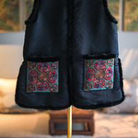 Gilet tendance pour femme, style national, avec fourrure de vison brodée et brocart de soie, doublure en coton, noir, nouveau style chinois 5480