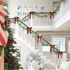 Couronne de Noël en velours avec nœud et ruban torsadé, version épaisse, ornement suspendu pour la décoration des fêtes - Product Image 1
