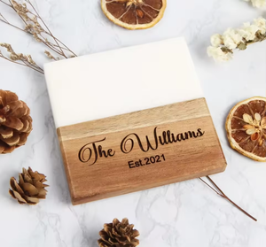 Posavasos de Piedra de Lujo con Envío Gratuito, Posavasos de Mármol y Madera de Acacia para Bebidas, Juego de Posavasos de Mármol y Madera Grabados Personalizados - Product Image 3