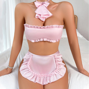 Nouvelle Lingerie Japonaise Sexy 2026 – Ensemble 4 Pièces pour Femme : <span class=keywords><strong>Soutien</strong></span>-<span class=keywords><strong>Gorge</strong></span> Cache-Cœur, Bretelles et String avec Collier – Style Mignon - Product Image 2