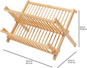 Grand égouttoir à vaisselle pliable <span class=keywords><strong>en</strong></span> <span class=keywords><strong>bambou</strong></span> à 2 niveaux pour comptoir de cuisine - Product Image 6