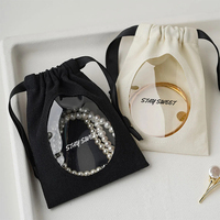 Pochette à bijoux en coton biologique recyclable et écologique avec logo personnalisé, fenêtre en PVC et carte de présentation pour bagues