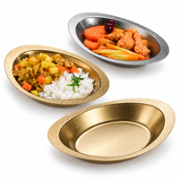 Assiette ovale vintage en acier inoxydable pour curry, plat de service, plateau à riz, plateaux alimentaires, vaisselle de restaurant, hôtel, café, cuisine