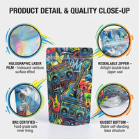 Sachets Mylar Personnalisés Imprimés avec Fermeture Zip, Sacs Mylar Autoportants en Aluminium pour Emballage de Marques Urbaines et Vente au Détail