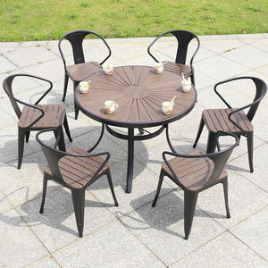 Conjunto de jardín al aire libre moderno superventas, muebles de Metal al por mayor de fábrica, mesas de madera impermeables plegables, sillas para restaurante - Product Image 4