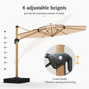 12ft Windproof bù đắp <span class=keywords><strong>Patio</strong></span> ô lớn cantilever ngoài trời Ô với khung nhôm gỗ cho sân vườn hồ bơi <span class=keywords><strong>Patio</strong></span> - Product Image 3