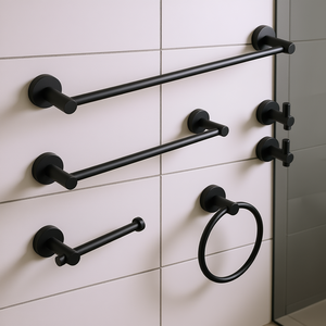 Juego de toalleros modernos de pared DB de 50-60 cm, de acero inoxidable con acabado negro para baño doméstico - Product Image 2