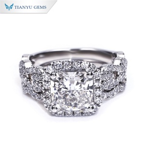 Tianyu Gems Diseño de lujo Corte radiante Moissanite Diamante 14K Oro blanco Anillo de joyería de oro Conjunto para mujer - Product Image 1