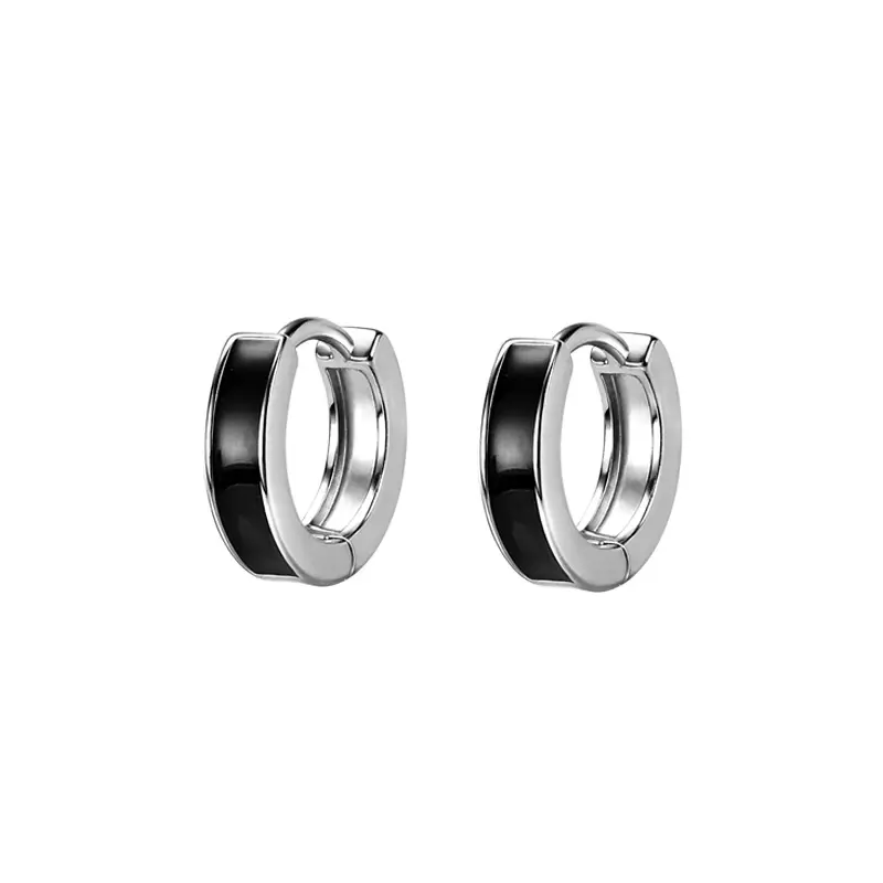 Simple personality all-match Black white ear rings and ears buckle men and women lovers S925 sterling silver earrings