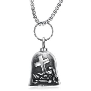 <b>Titanium</b> Steel Bell Pendant With Cross Design For Motorcycle Style Necklace Retro Punk Charm Jewelry Accessory - Product Image 5