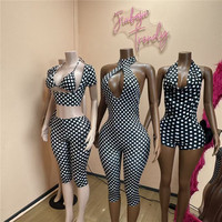 Combinaison sexy à pois Jiubaju pour femme, tendance, avec hauts de bikini à bretelles et hauts courts à manches courtes, et shorts, ensemble 3 pièces