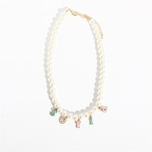 Y2k שטוח חמוד שטוח מפואר 26 אותיות שרשרת אמייל תליון פנינה חרוזים פנינים לנשים בנות - Product Image 6