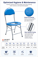 Chaise Commode Bleue avec Assise et Dossier Rembourrés, Cadre en Aluminium Pliant, Poignée de Transport, Hauteur Totale 76 cm