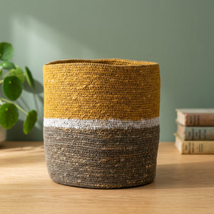 Decorative Woven Jute Seagrass Basket Modern <b>Spice</b> Organizer for Plants Laundry Room or Entryway Storage - Product Image 1