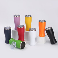 Mug à bière isotherme en acier inoxydable de 16 oz avec logo personnalisé, compatible lave-vaisselle, forme cintrée