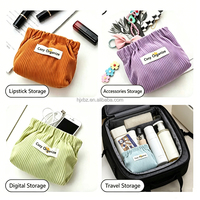 Pochette de maquillage en velours côtelé style coréen, avec logo personnalisé et étiquette tissée, mini pochette de rangement pour rouge à lèvres et bijoux, sac cadeau personnalisable en gros