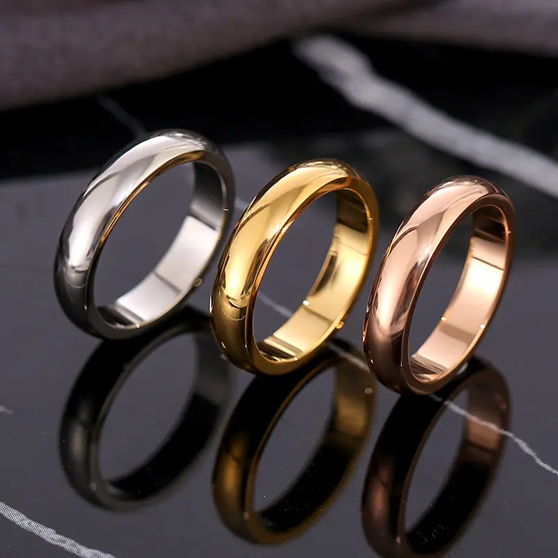 Cincin pasangan perhiasan baja tahan karat kualitas tinggi cincin kepribadian lebar Glossy cincin polos untuk wanita pria