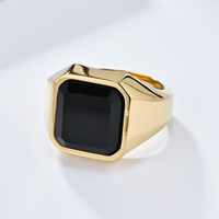 Bague pour homme en acier inoxydable hypoallergénique, fabrication artisanale, pierre précieuse d'obsidienne naturelle carrée, bijoux élégants