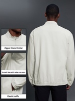 Blouson Bomber Décontracté Homme Automne Coupe Ample Col Montant Tissé Coupe-Vent Fermeture Éclair Motif Cœur Streetwear Mélange Polyester/Coton