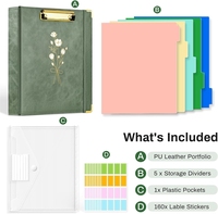 Classeur à 3 anneaux SYC de 1 pouce avec porte-documents en cuir, classeur rond à 5 séparateurs en plastique, 400 autocollants de séparation, capacité de 175 feuilles